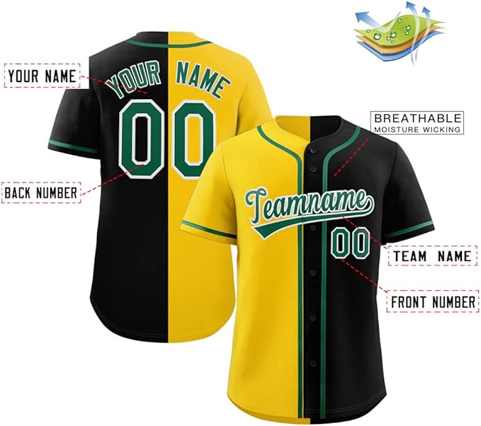 Custom Baseball Full button Top Jersey Yellow/Black