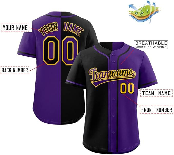 Custom Baseball Full button Top Jersey Black/Purple