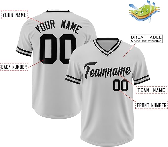 Custom Baseball V-Neck Top Jersey Light Gray