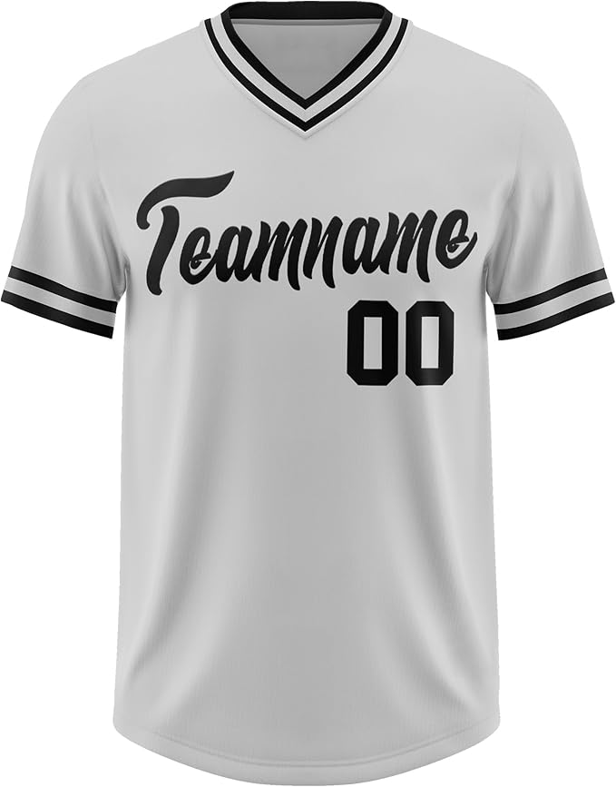 Custom Baseball V-Neck Top Jersey Light Gray