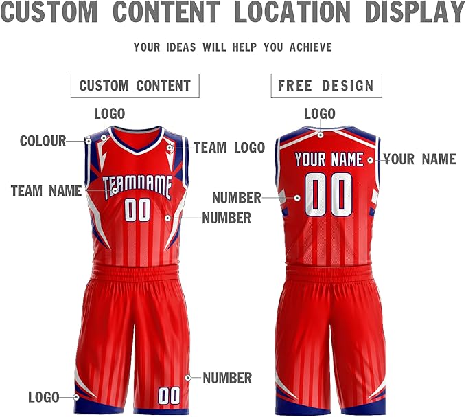Custom Red Navy And White Basketball Uniform - Personalized Team Gear