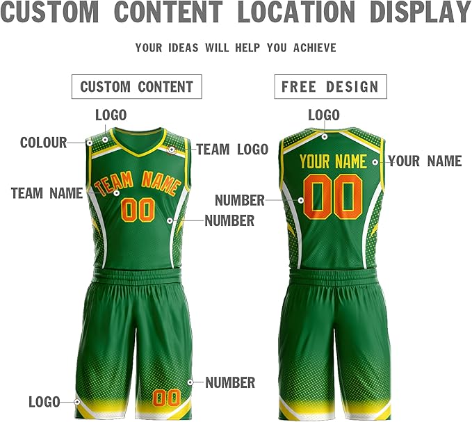 Custom Orange Green And Yelow Basketball Uniform - Personalized Team Gear