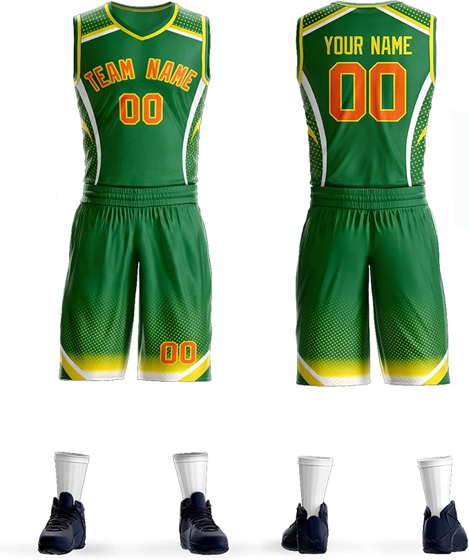 Custom Orange Green And Yelow Basketball Uniform - Personalized Team Gear