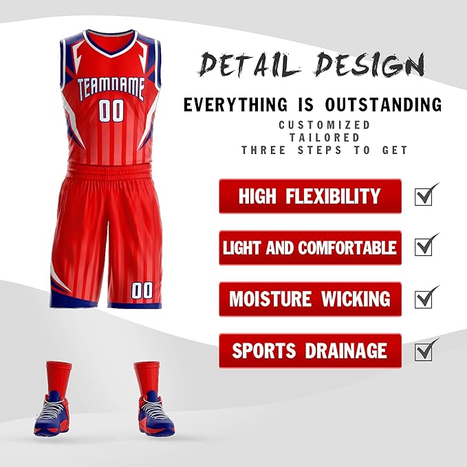 Custom Red Navy And White Basketball Uniform - Personalized Team Gear