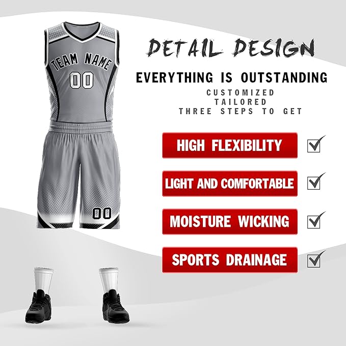 Custom Gray And BLack Basketball Uniform - Personalized Team Gear
