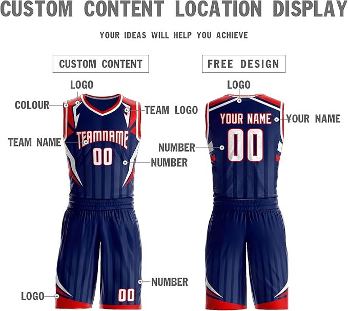 Custom Red, Navy, and White Basketball Uniform - Personalized Team Gear