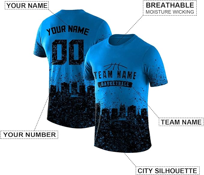 Custom Basketball Blue and Black Performance T-Shirt