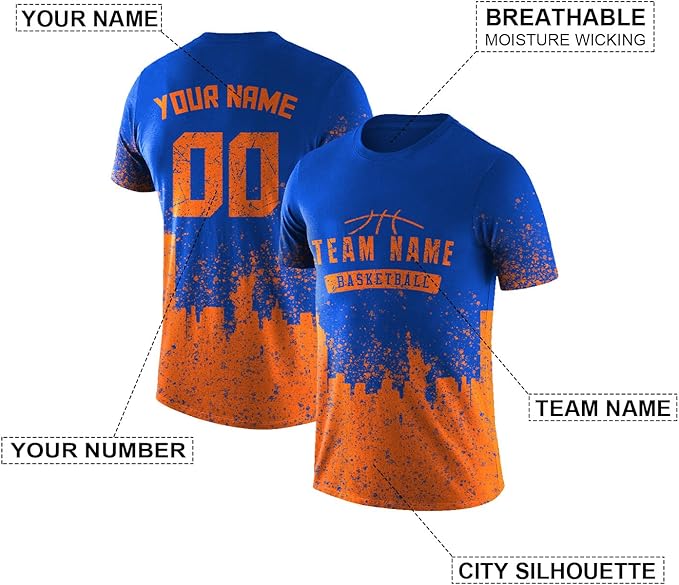Custom Basketball Blue and Orange Performance T-Shirt