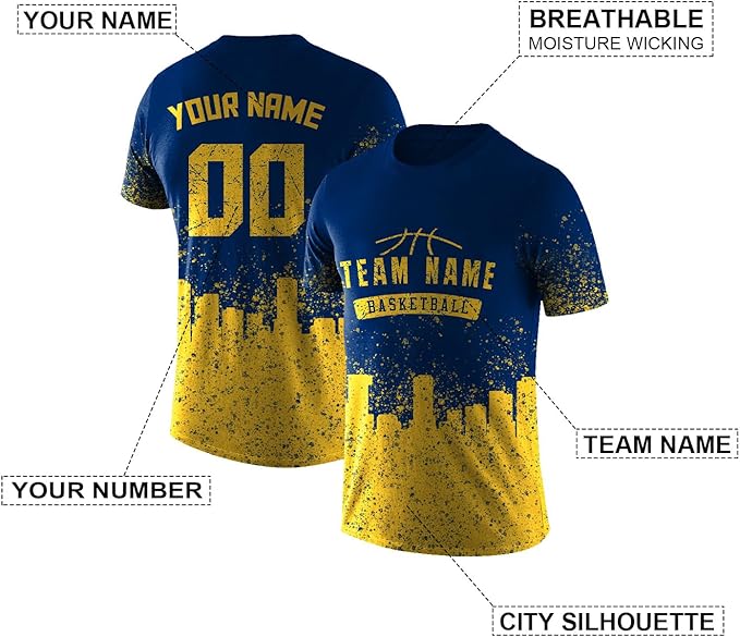 Custom Basketball Yellow and Navy Blue Performance T-Shirt