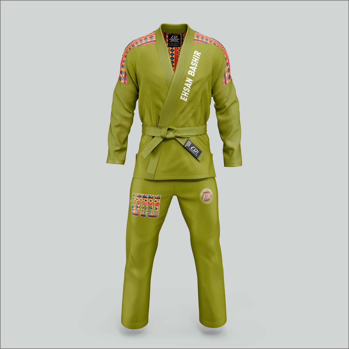 Olive Green Sublimated Panel & Embroidered BJJ Gi