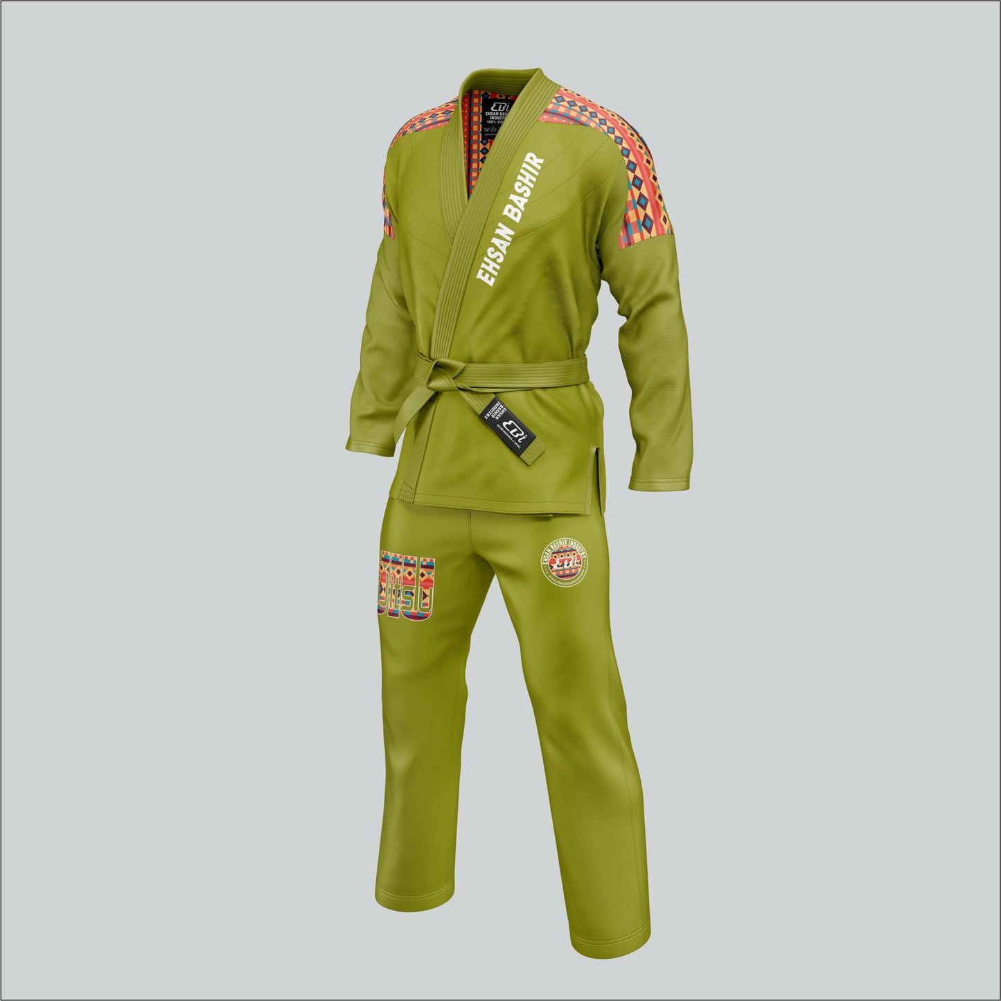 Olive Green Sublimated Panel & Embroidered BJJ Gi