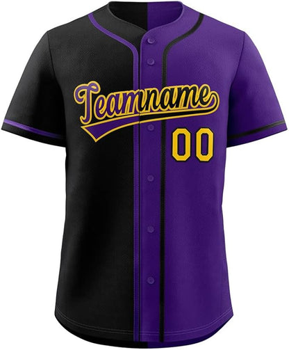 Custom Baseball Full button Top Jersey Black/Purple