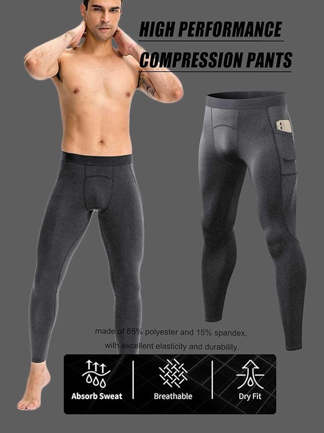 Men Compression Pants Leggings Dry Cool Sports (Grey)