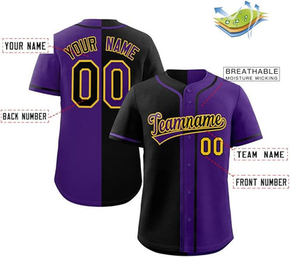 Custom Baseball Full button Top Jersey Black/Purple