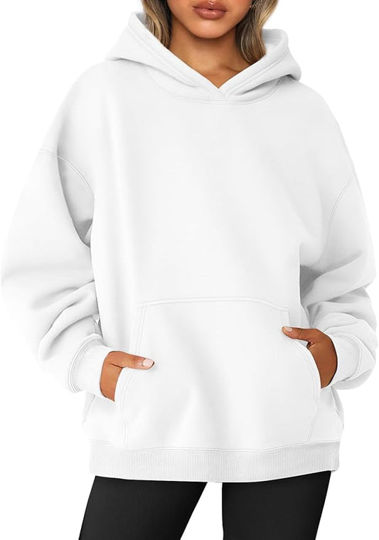 Custom Womens Oversized Sweatshirts Fleece Hoodies Long Sleeve Shirts (White)