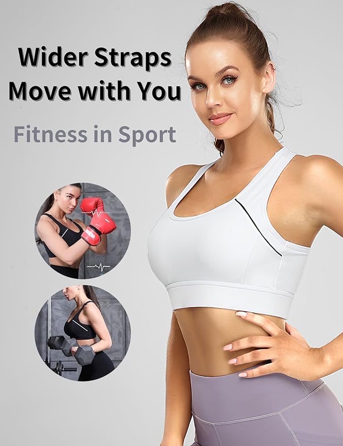 Sports Bras for Women High Support (White)