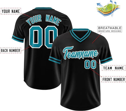 Custom Baseball V-Neck Top Jersey Black/Aqua
