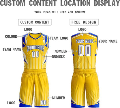 Custom Yelow Royal Blue and White Basketball Uniform - Personalized Team Gear