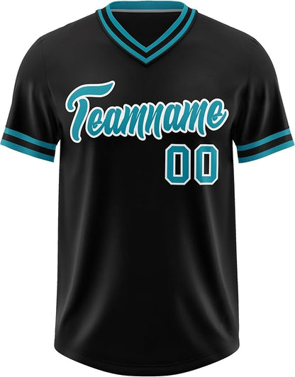 Custom Baseball V-Neck Top Jersey Black/Aqua