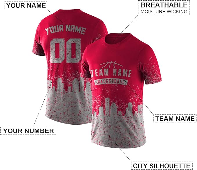 Custom Basketball Red and Gray Performance T-Shirt